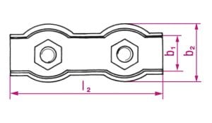 RVS duplex kabelklem met dubbele bout afmetingen