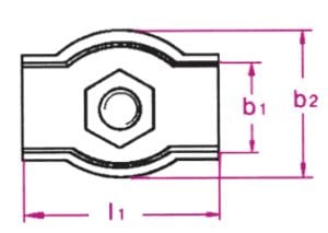 RVS simplex kabelklem met enkele bout afmetingen